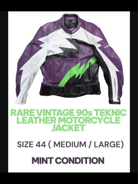 ✨️RARE Vintage 90s Teknic Heavy Armor Leather Moto Racing Jacket✨️- Purple/Green